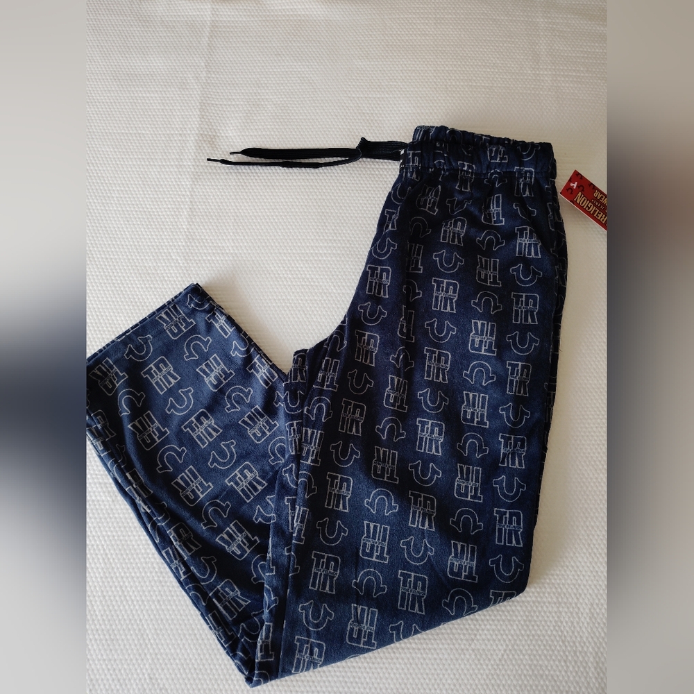 True Religion Mens Blue Loungewear Fleece Pajama Bottom Pants Small.